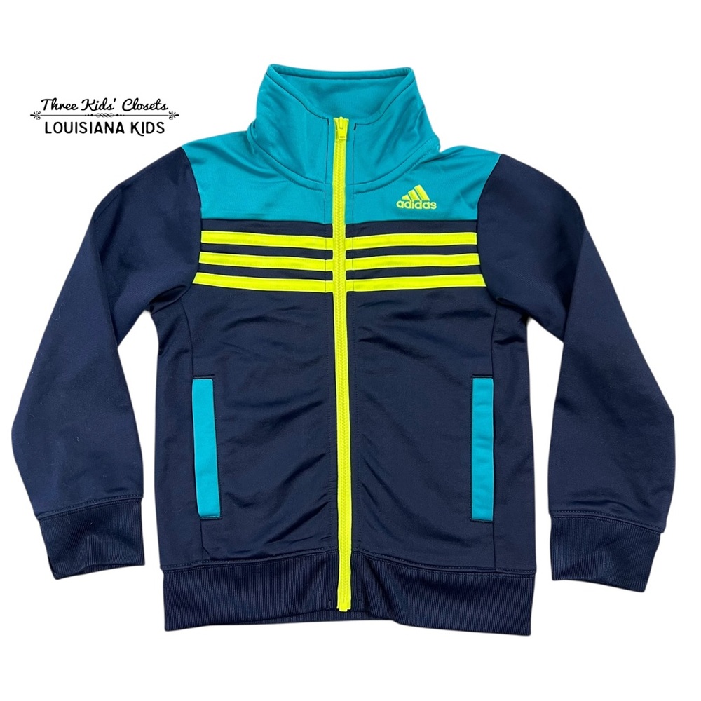 Adidas Kids 4Y Navy Teal & Neon Yellow Full Zip Track Jacket